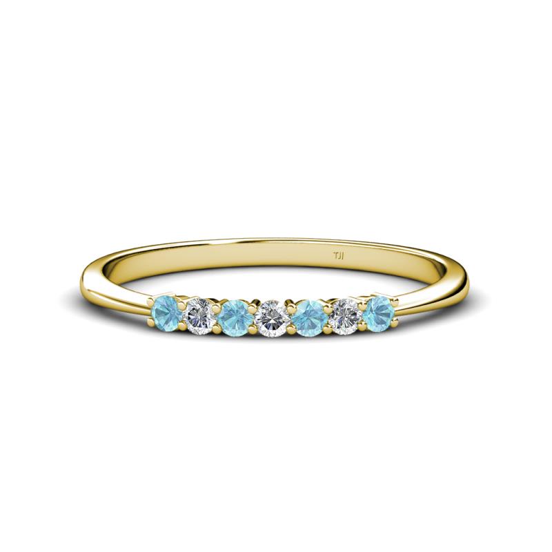 Reina 2.30 mm Aquamarine and Diamond 7 Stone Wedding Band 