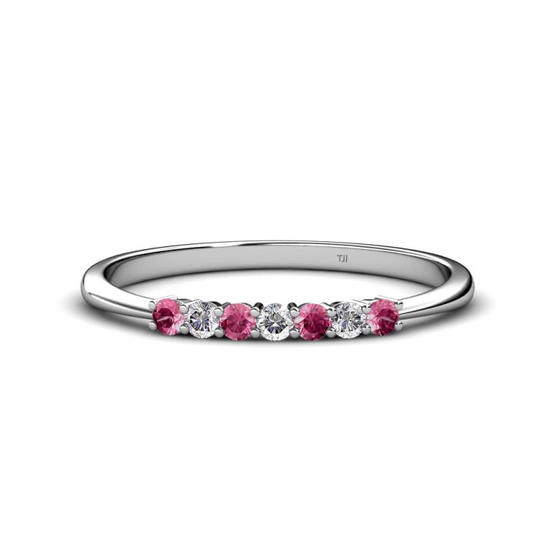 Reina 2.30 mm Pink Tourmaline and Diamond 7 Stone Wedding Band 