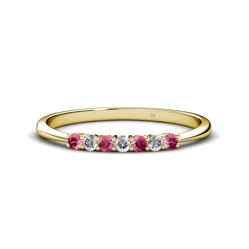 Reina 2.30 mm Pink Tourmaline and Diamond 7 Stone Wedding Band 