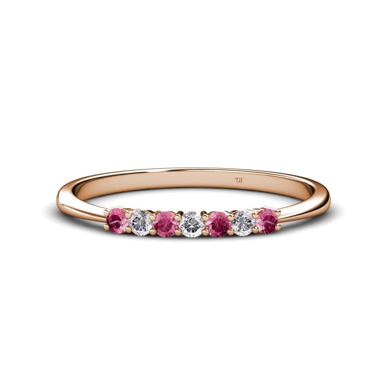 Reina 2.30 mm Pink Tourmaline and Diamond 7 Stone Wedding Band 