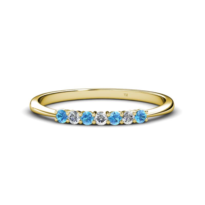 Reina 2.30 mm Blue Topaz and Diamond 7 Stone Wedding Band 