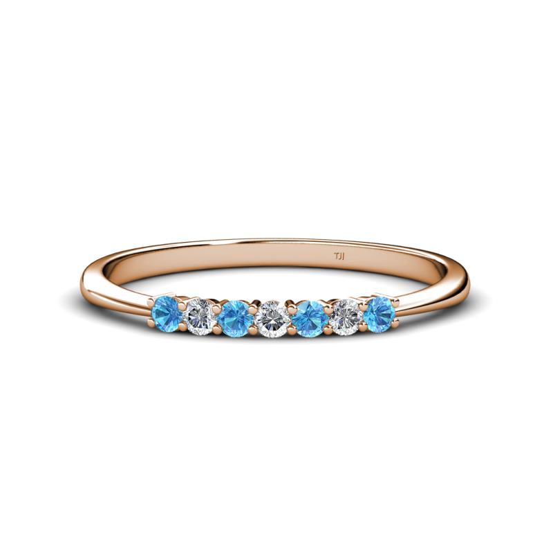 Reina 2.30 mm Blue Topaz and Diamond 7 Stone Wedding Band 