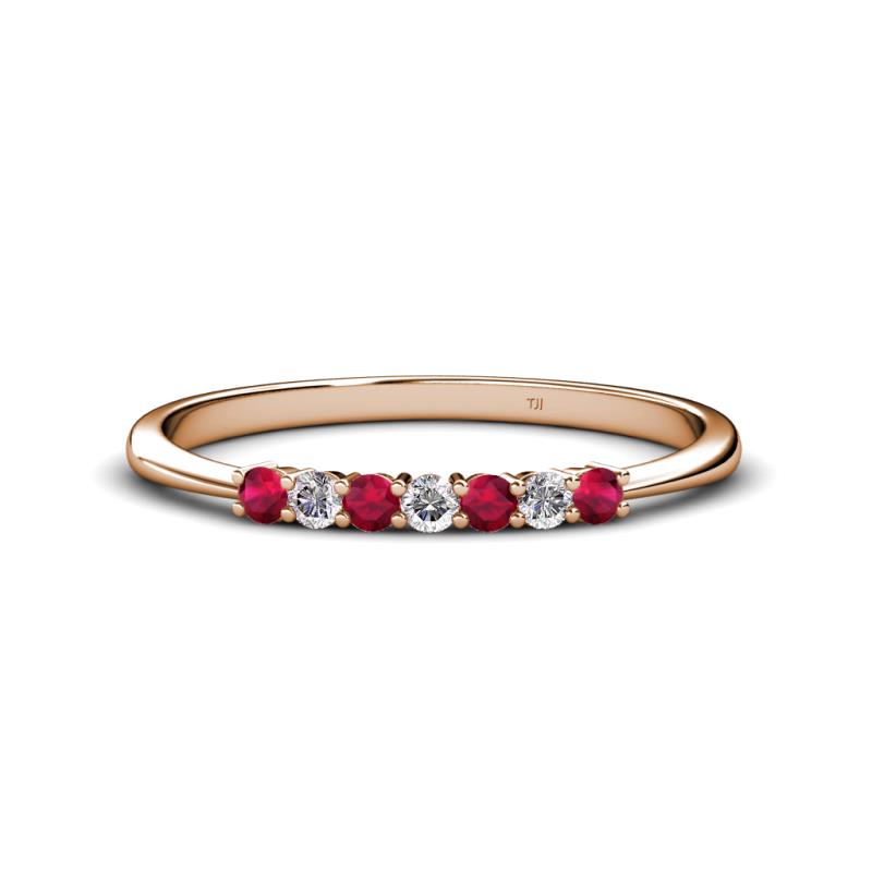 Reina 2.30 mm Ruby and Diamond 7 Stone Wedding Band 