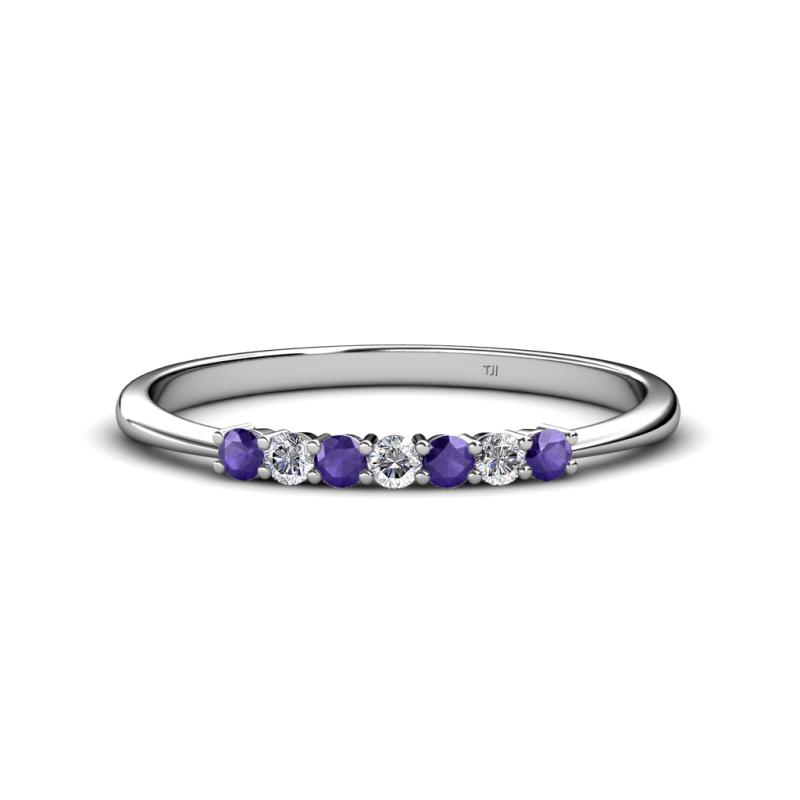 Reina 2.30 mm Iolite and Diamond 7 Stone Wedding Band 