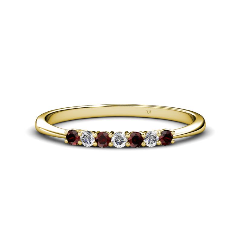Reina 2.30 mm Red Garnet and Diamond 7 Stone Wedding Band 