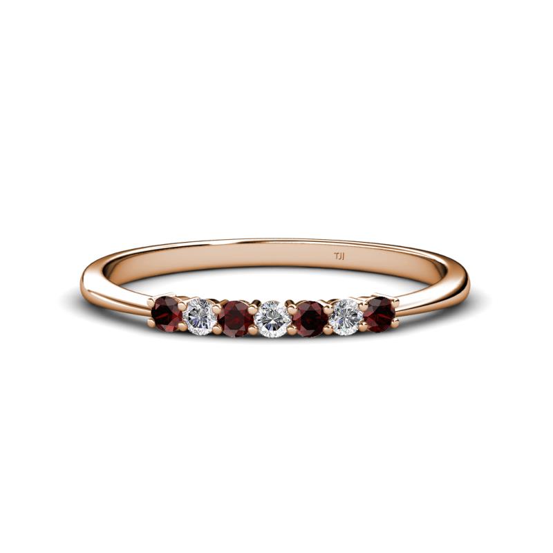 Reina 2.30 mm Red Garnet and Diamond 7 Stone Wedding Band 