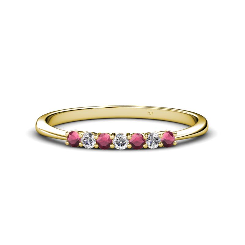 Reina 2.30 mm Rhodolite Garnet and Diamond 7 Stone Wedding Band 