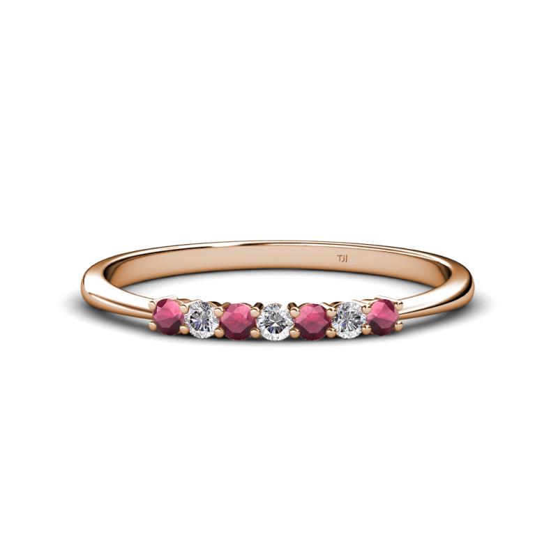 Reina 2.30 mm Rhodolite Garnet and Diamond 7 Stone Wedding Band 