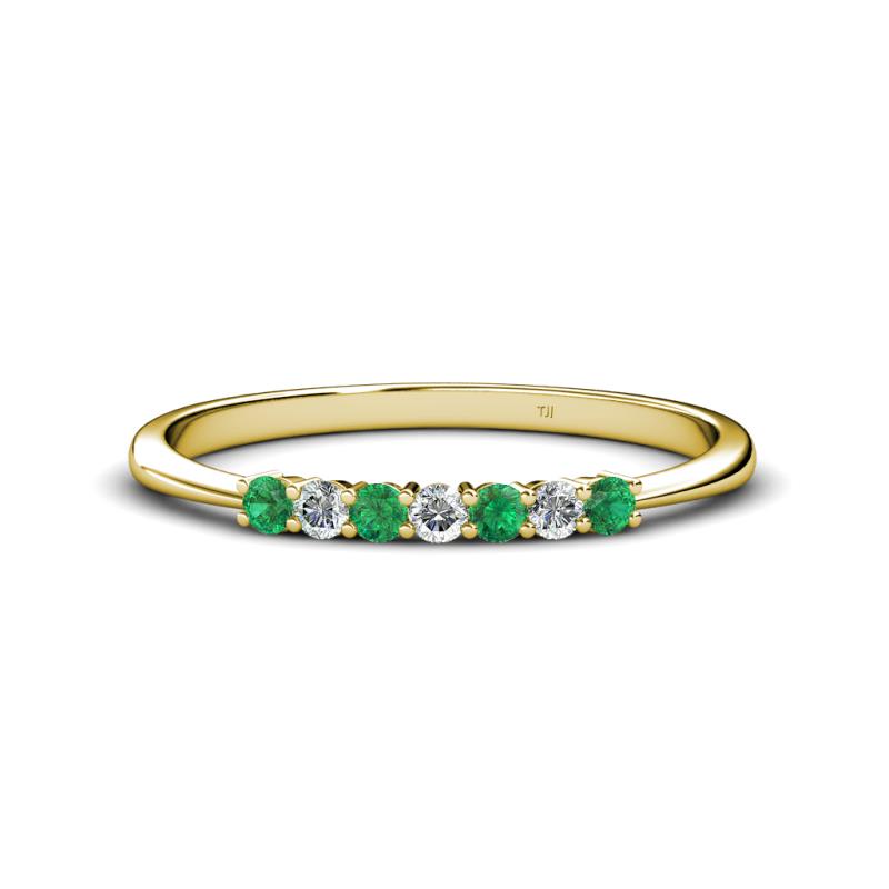 Reina 2.30 mm Emerald and Diamond 7 Stone Wedding Band 