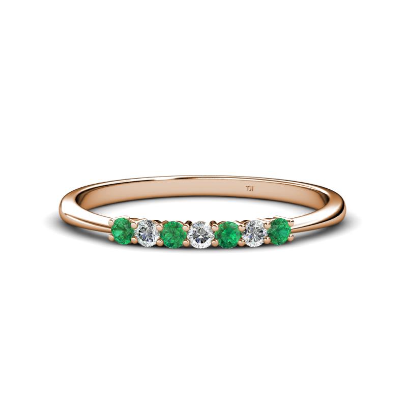 Reina 2.30 mm Emerald and Diamond 7 Stone Wedding Band 