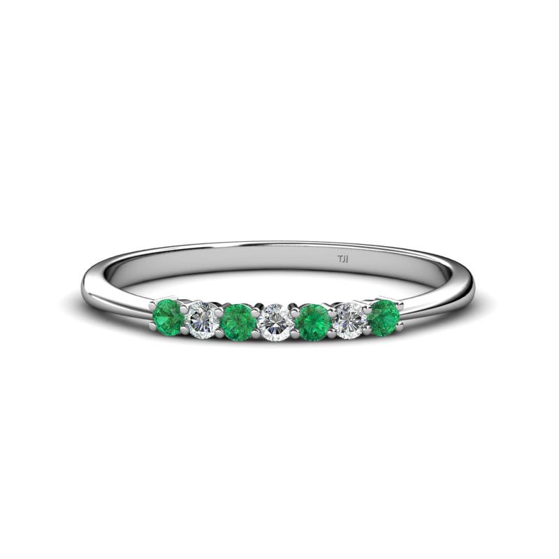 Reina 2.30 mm Emerald and Diamond 7 Stone Wedding Band 