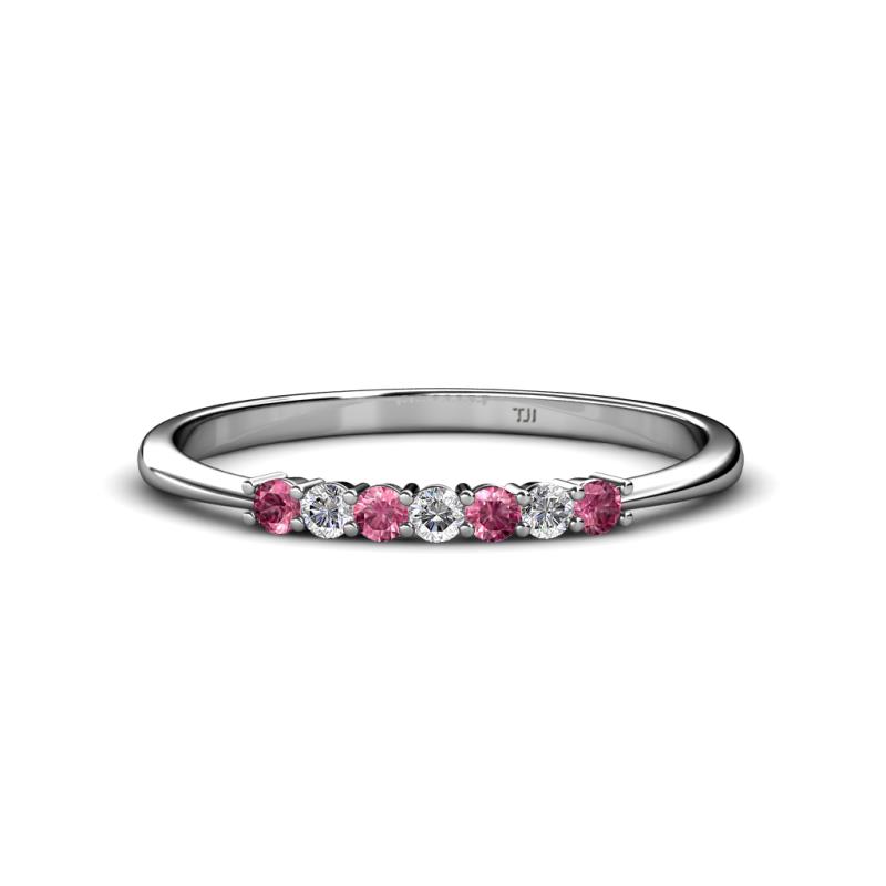Reina 2.00 mm Pink Tourmaline and Diamond 7 Stone Wedding Band 