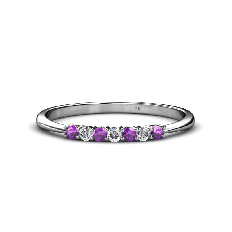 Reina 2.00 mm Amethyst and Diamond 7 Stone Wedding Band 