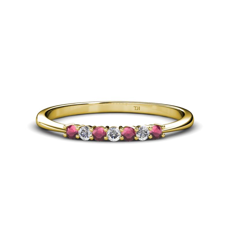 Reina 2.00 mm Rhodolite Garnet and Diamond 7 Stone Wedding Band 