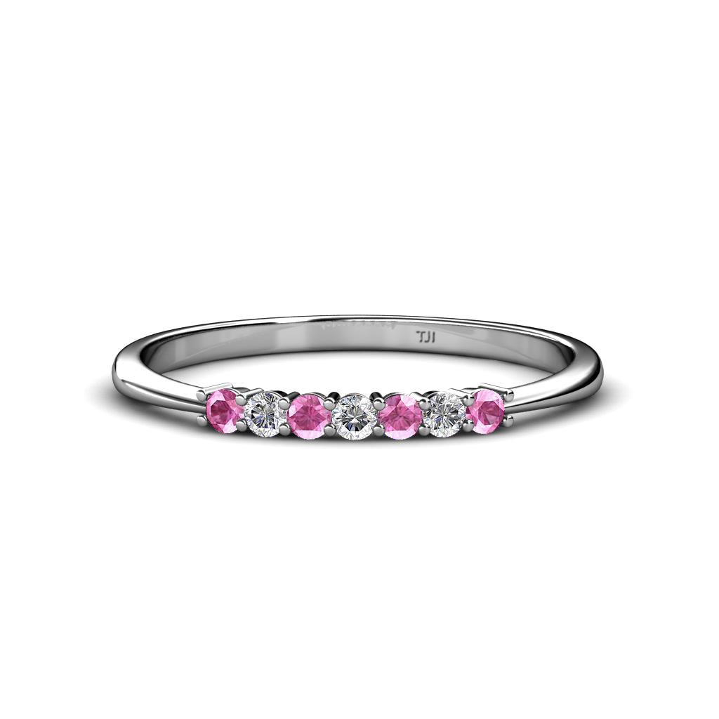 Reina 2.00 mm Pink Sapphire and Diamond 7 Stone Wedding Band 