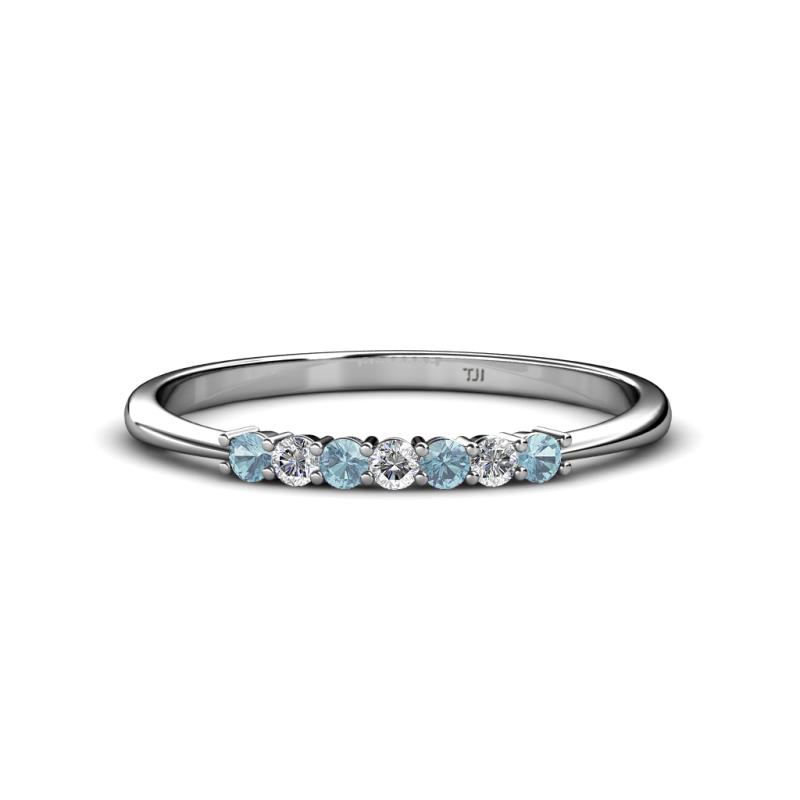 Reina 2.00 mm Aquamarine and Diamond 7 Stone Wedding Band 