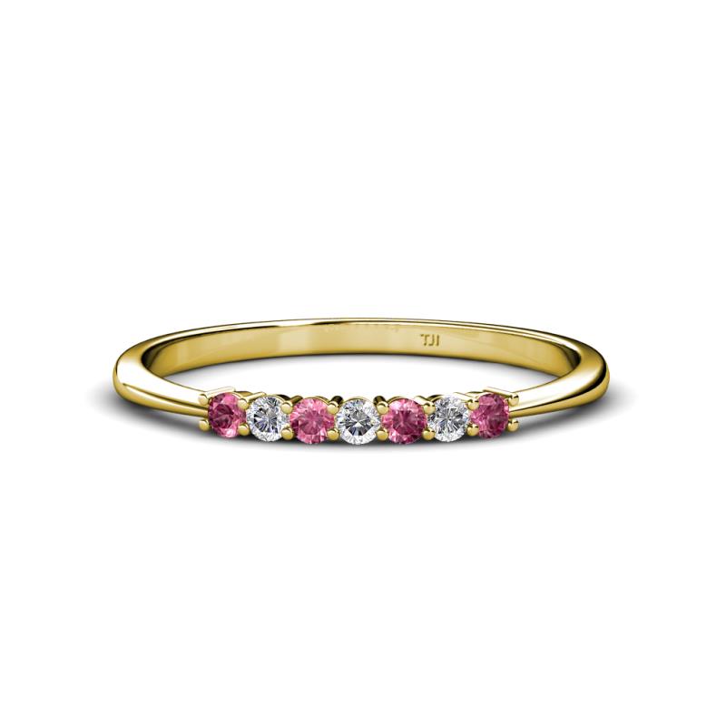 Reina 2.00 mm Pink Tourmaline and Diamond 7 Stone Wedding Band 
