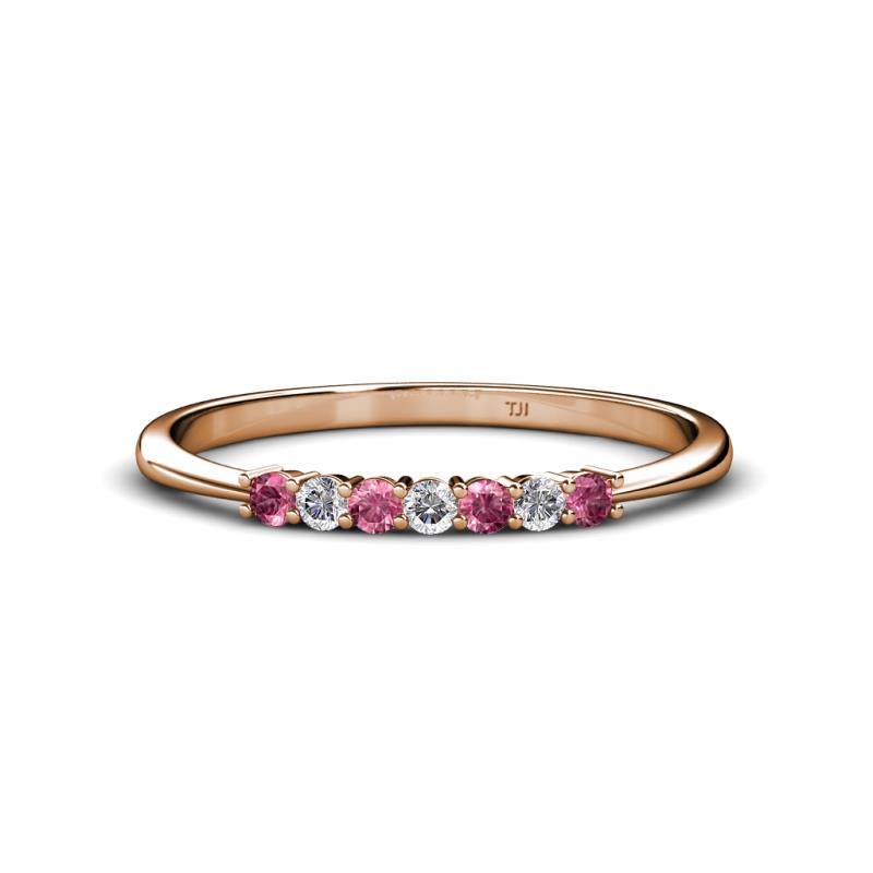 Reina 2.00 mm Pink Tourmaline and Diamond 7 Stone Wedding Band 