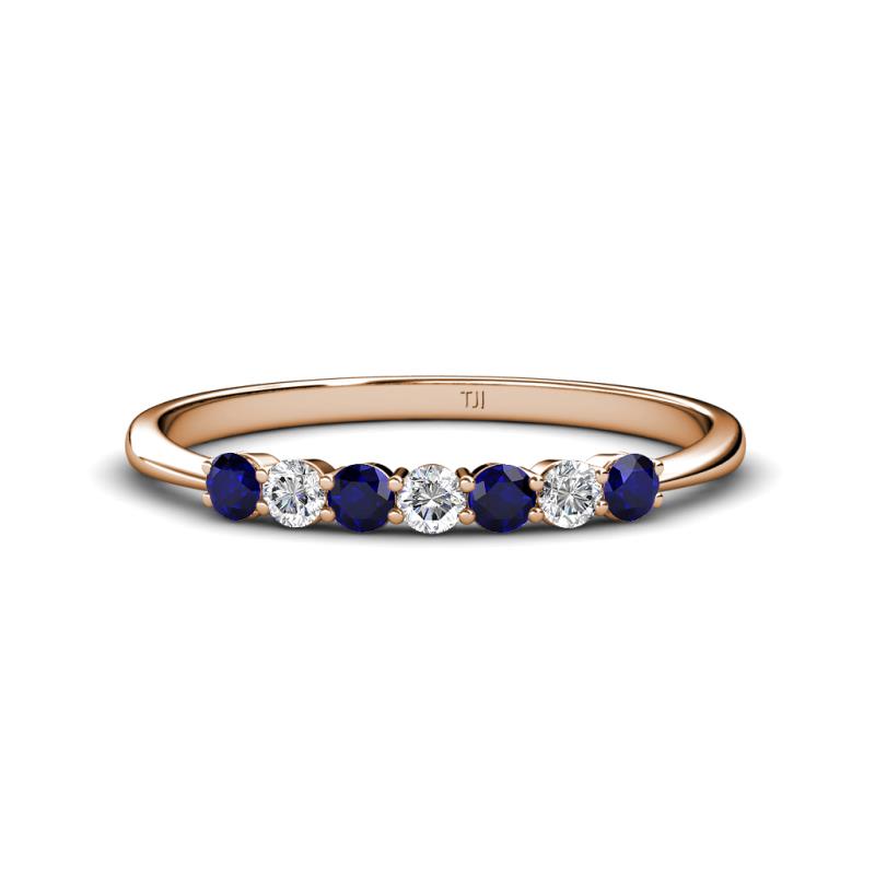 Reina 2.60 mm Blue Sapphire and Diamond 7 Stone Wedding Band 
