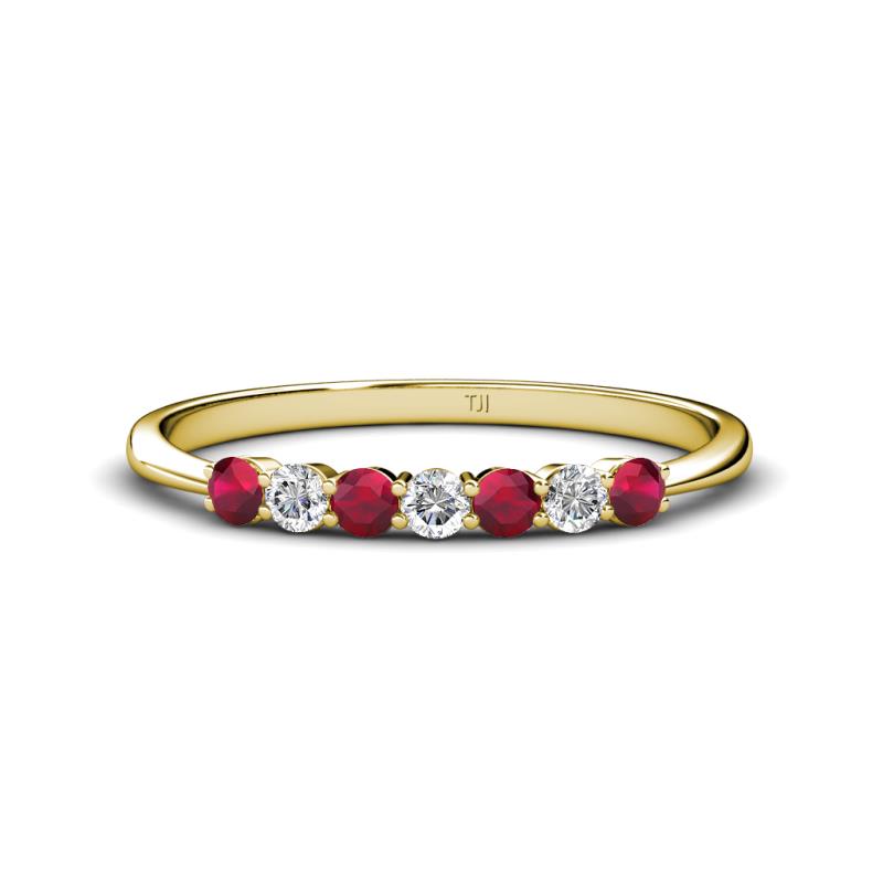 Reina 2.60 mm Ruby and Diamond 7 Stone Wedding Band 