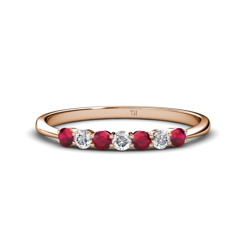 Reina 2.60 mm Ruby and Diamond 7 Stone Wedding Band 