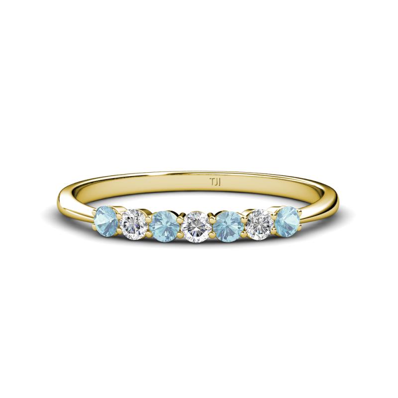 Reina 2.60 mm Aquamarine and Diamond 7 Stone Wedding Band 