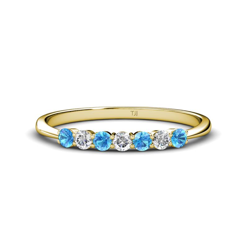 Reina 2.60 mm Blue Topaz and Diamond 7 Stone Wedding Band 
