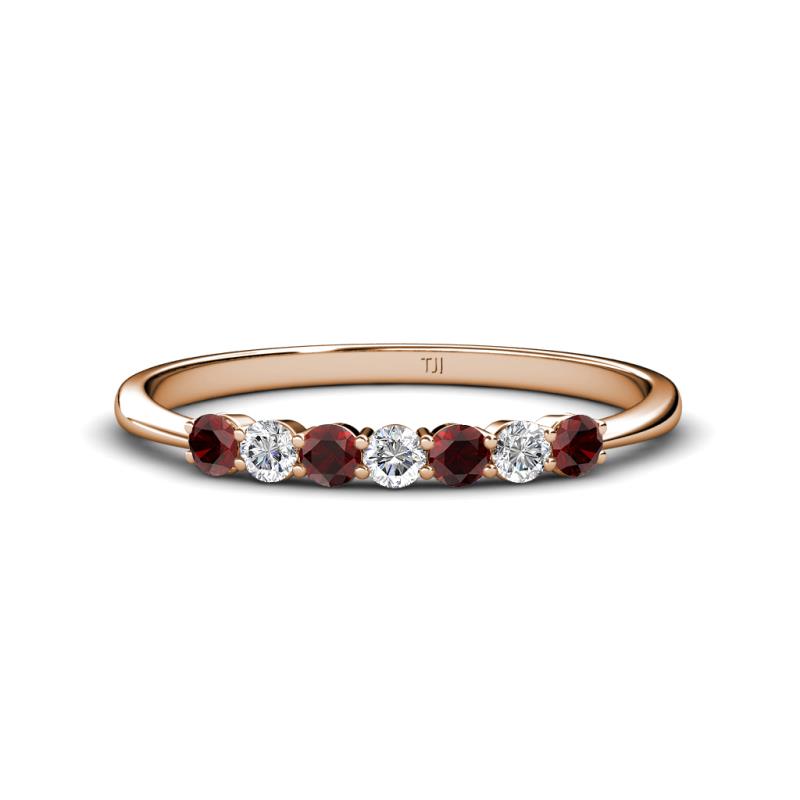Reina 2.60 mm Red Garnet and Diamond 7 Stone Wedding Band 