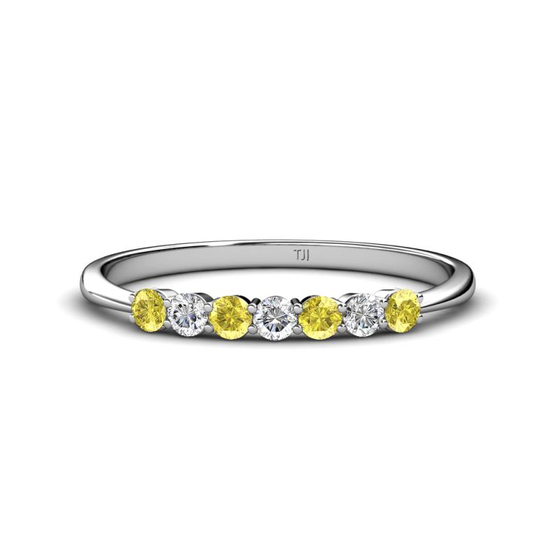 Reina 2.60 mm Yellow Sapphire and Diamond 7 Stone Wedding Band 