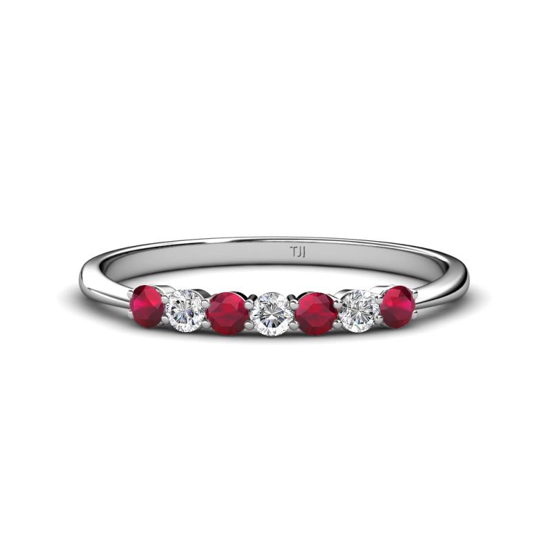 Reina 2.60 mm Ruby and Diamond 7 Stone Wedding Band 