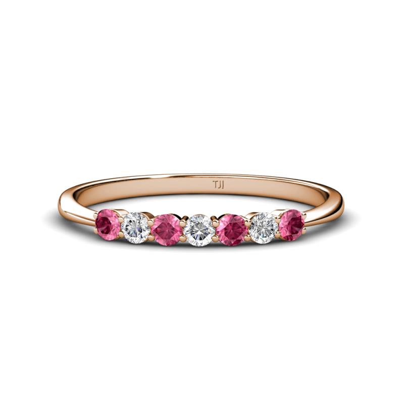 Reina 2.60 mm Pink Tourmaline and Diamond 7 Stone Wedding Band 