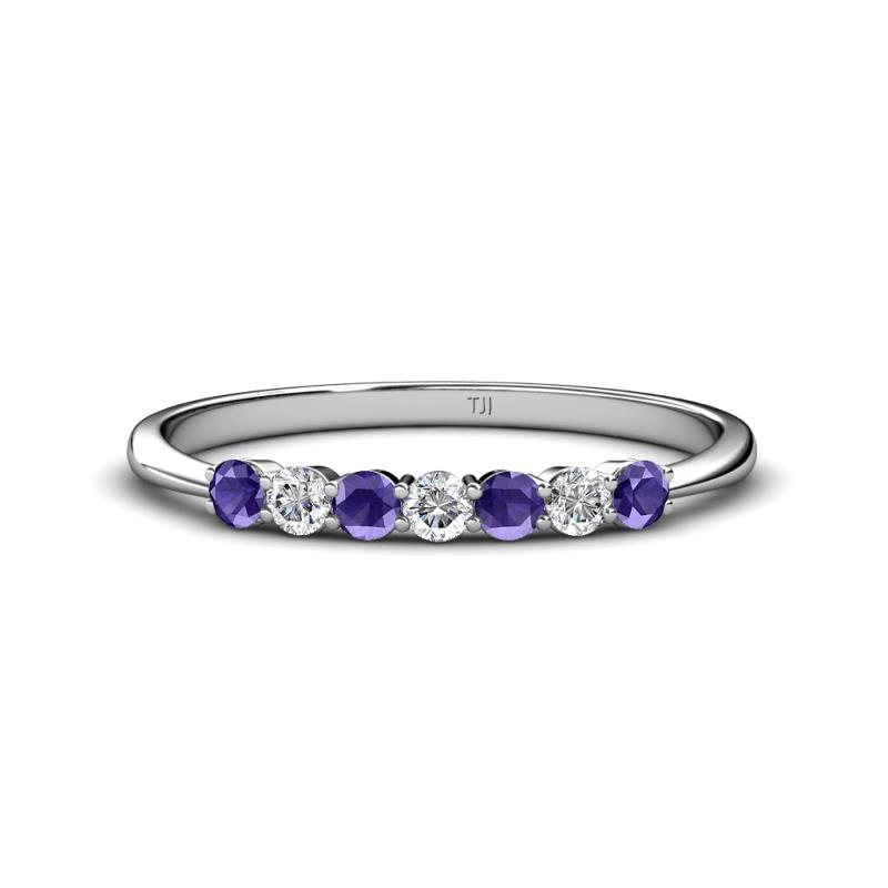 Reina 2.60 mm Iolite and Diamond 7 Stone Wedding Band 