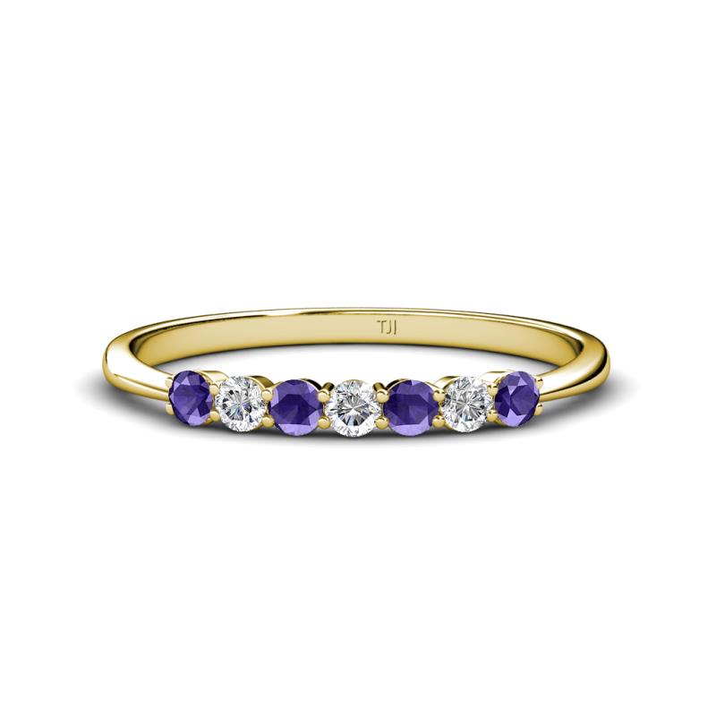 Reina 2.60 mm Iolite and Diamond 7 Stone Wedding Band 