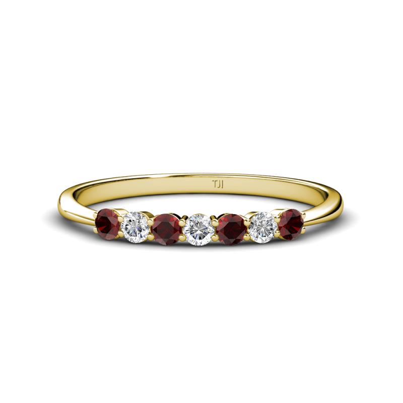 Reina 2.60 mm Red Garnet and Diamond 7 Stone Wedding Band 