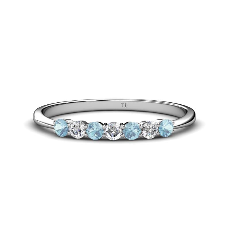 Reina 2.60 mm Aquamarine and Diamond 7 Stone Wedding Band 