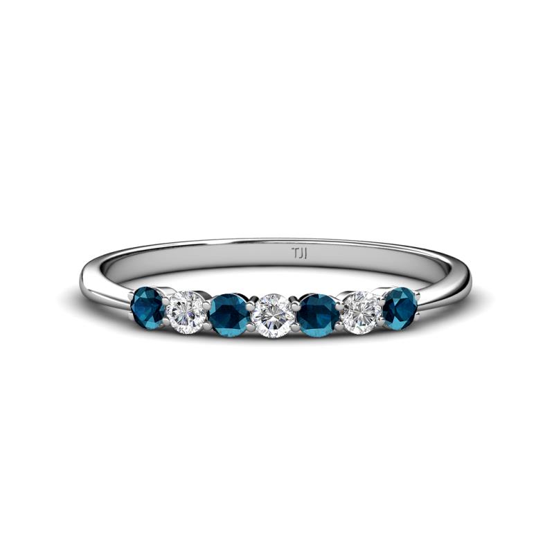 Reina 2.60 mm Blue and White Diamond 7 Stone Wedding Band 
