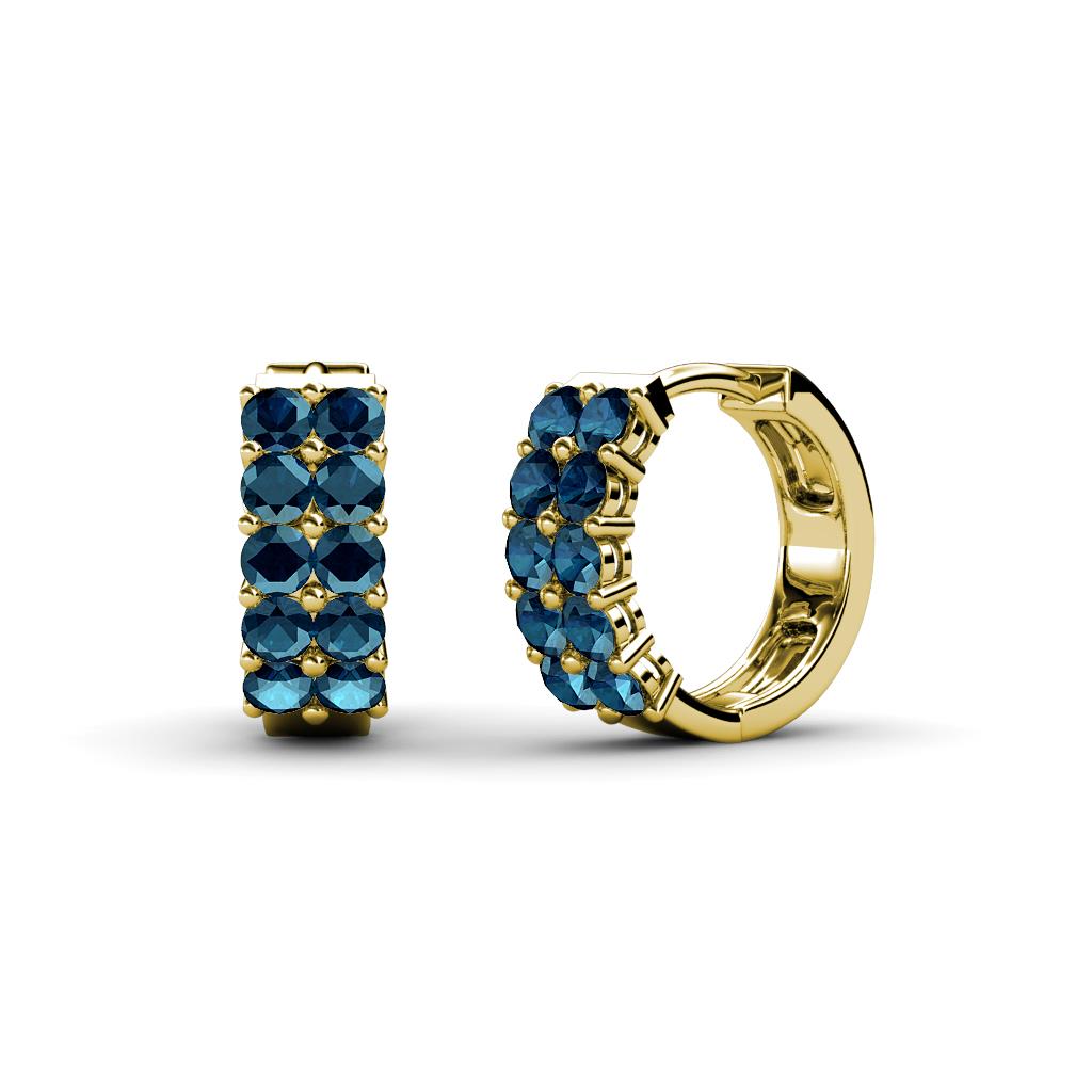 Candice 2.00 mm Petite Blue Diamond Double Row Hoop Earrings 