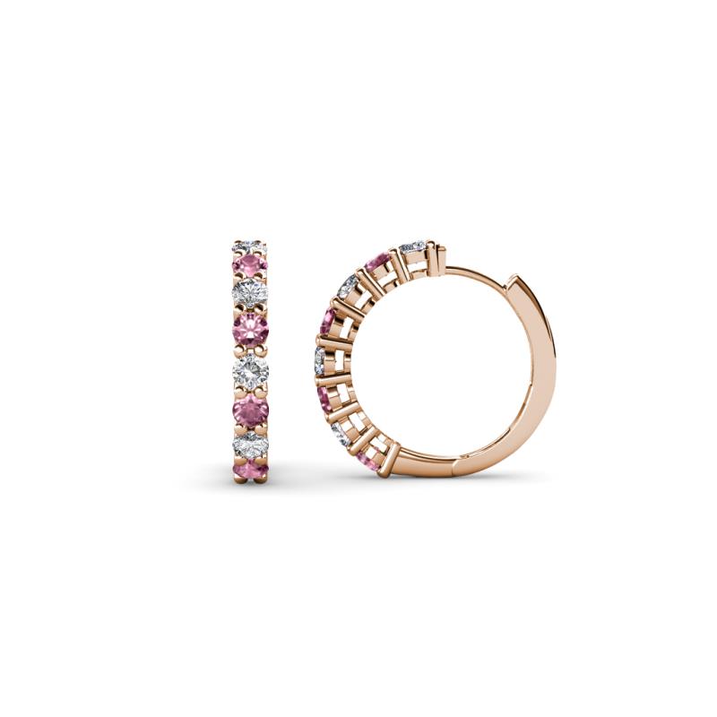 Raya Round Pink Tourmaline and Diamond Hoop Earrings 