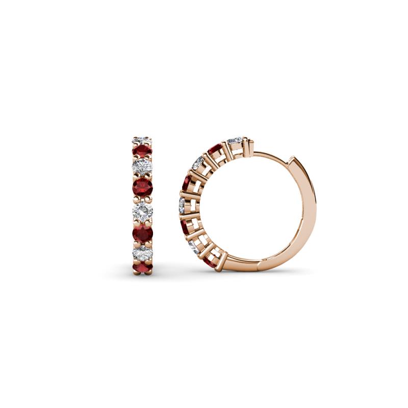 Raya Round Red Garnet and Diamond Hoop Earrings 
