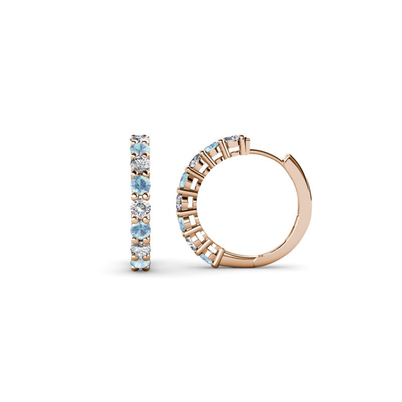 Raya Round Aquamarine and Diamond Hoop Earrings 