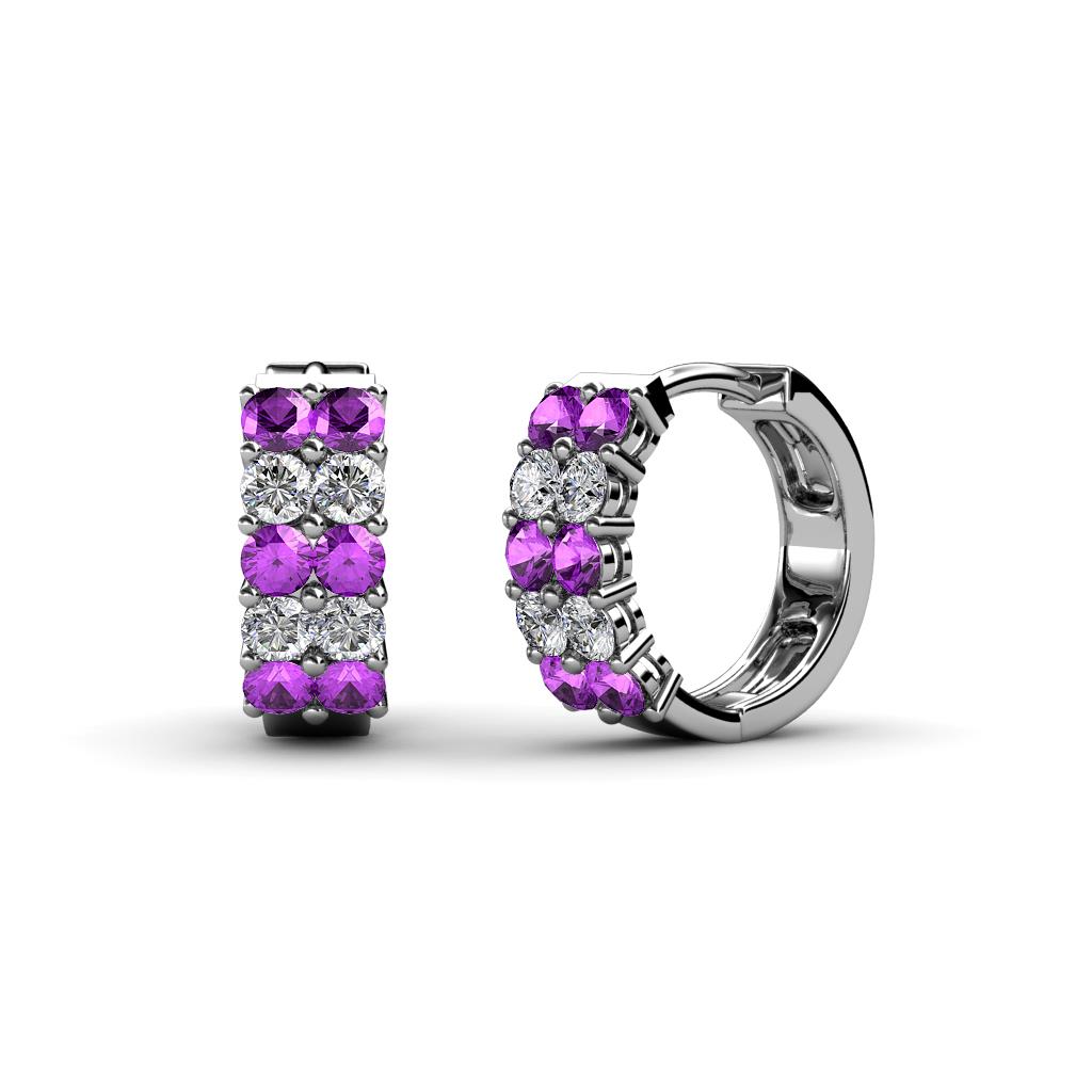 Candice 2.00 mm Petite Amethyst and Diamond Double Row Hoop Earrings 