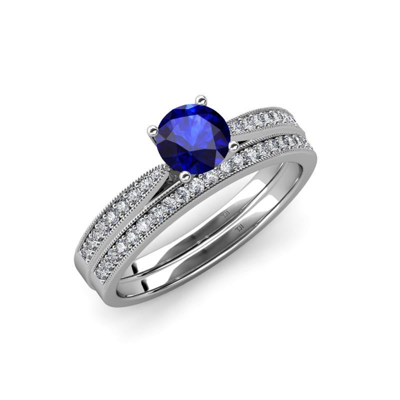Sian 1.41 ctw Blue Sapphire (6.50 mm) Accented Natural Diamonds Bridal Set Ring  