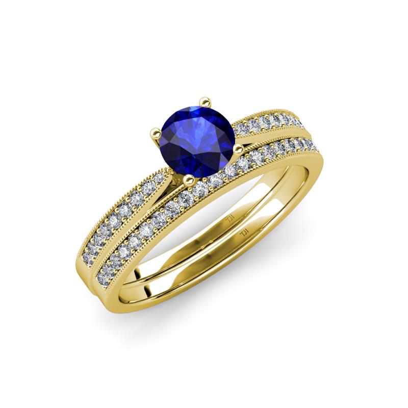 Sian 1.41 ctw Blue Sapphire (6.50 mm) Accented Natural Diamonds Bridal Set Ring  