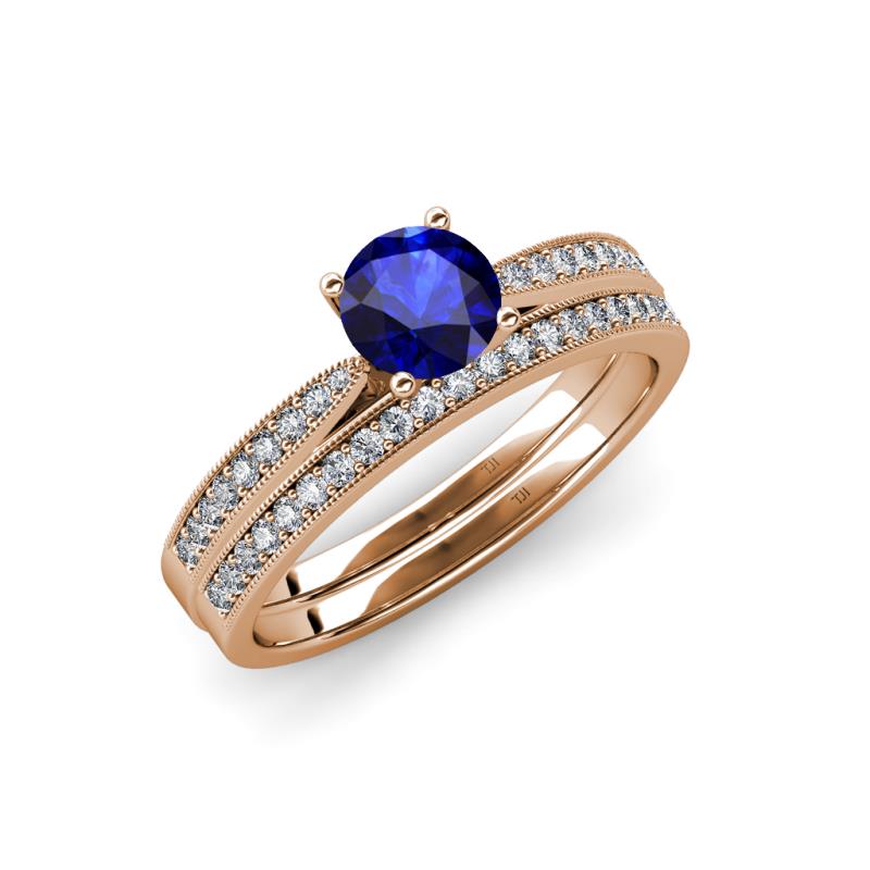 Sian 1.41 ctw Blue Sapphire (6.50 mm) Accented Natural Diamonds Bridal Set Ring  