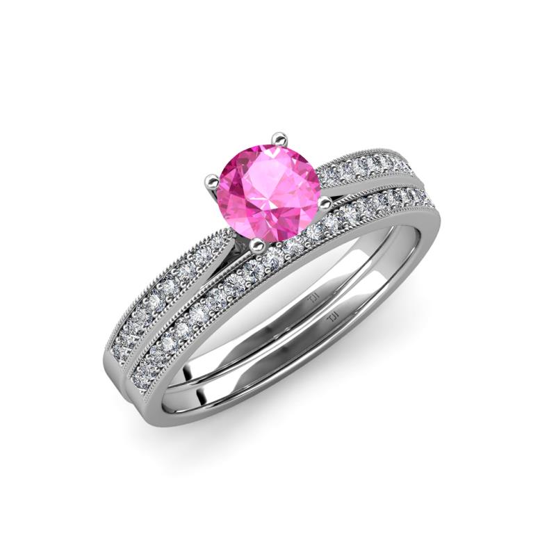 Sian 1.36 ctw Pink Sapphire (6.000 mm) Accented Natural Diamonds Bridal Set Ring  
