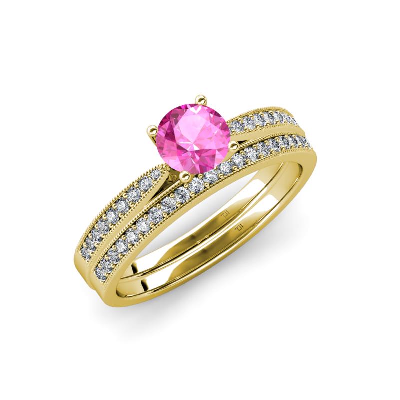 Sian 1.36 ctw Pink Sapphire (6.000 mm) Accented Natural Diamonds Bridal Set Ring  