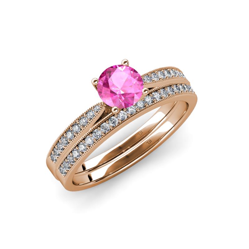 Sian 1.36 ctw Pink Sapphire (6.000 mm) Accented Natural Diamonds Bridal Set Ring  