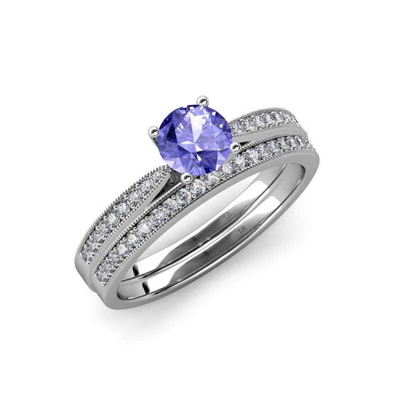 Sian 1.33 ctw Tanzanite (6.50 mm) Accented Natural Diamonds Bridal Set Ring  