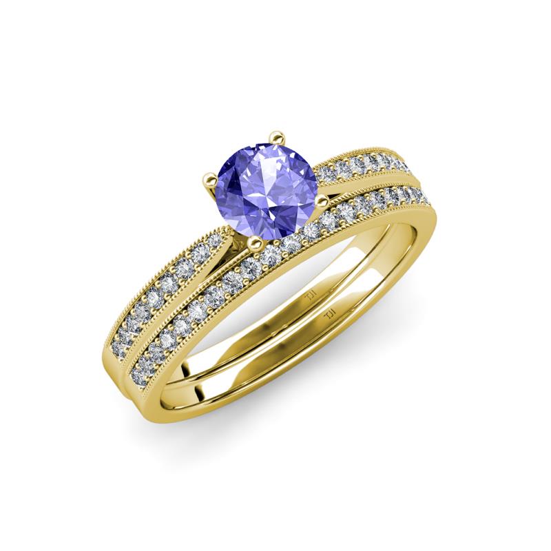 Sian 1.33 ctw Tanzanite (6.50 mm) Accented Natural Diamonds Bridal Set Ring  