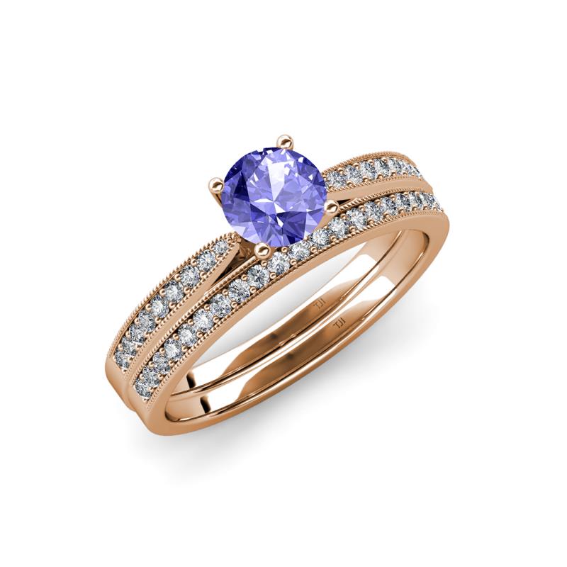 Sian 1.33 ctw Tanzanite (6.50 mm) Accented Natural Diamonds Bridal Set Ring  